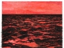 Isla (Rojo), 2014 / Óleo, anzuelos y puntillas sobre lino y panel de plywood / 96 x 125 x 7 cm