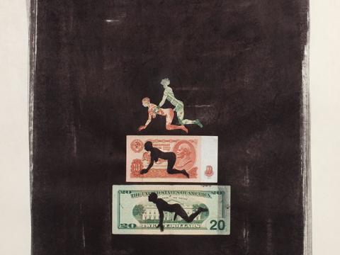Coitus (dollar and ruble), 2010 / Mixed media on paper / 75,5 x 59 cm