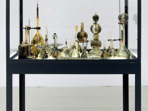 Laboratorio, 2011-2015 / Impresión plata gelatina sobre vidrio, accesorios de metal, panel de luz led y vitrinas / Dimensiones Variables 