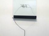 Diplomacy Lesson (handshake), 2015 / Electrical cable, copper wire, plastic zip ties, glass, steel shelf / Variable dimensions