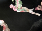 Rate (fucking money) , 2015 (detalle) / Técnica mixta y figuras caladas en papel moneda de diferentes paises /Cartulina / 126.5 x 70 cm (izquierdo), 126.5 x 126.5 cm (el del centro), 126.5 x 70 cm (derecho)