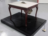Diplomacy Lesson (agreement table), 2015 / wood, marble, motor and saw blade mechanism / 88 x 101.5 x 89 cm