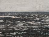 Isla (la otra orilla), 2013 / Óleo, anzuelos y puntillas sobre panel de lienzo y plywood / 104 x 154 x 8 cm